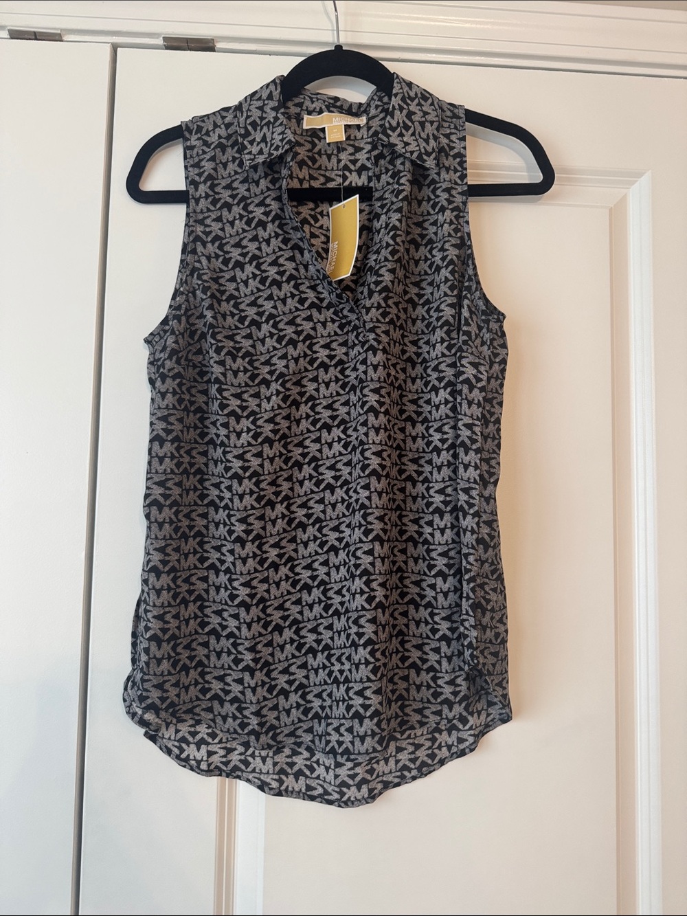 Michael Kors Black and Gray MK Logo Sleeveless V-Neck Camisole